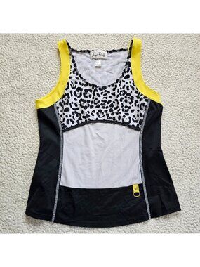 Joseph Ribkoff Womens Sz 12 Sleeveless Leopard Print Tank Top Black White Yellow